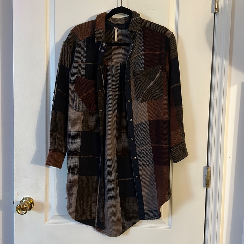 plaid free people coat